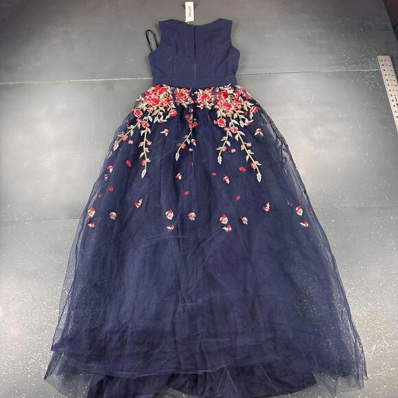 Minuet Dress Women Small Navy Blue Floral Embroidered Prom Formal ALine Maxi NWT - Picture 10 of 10